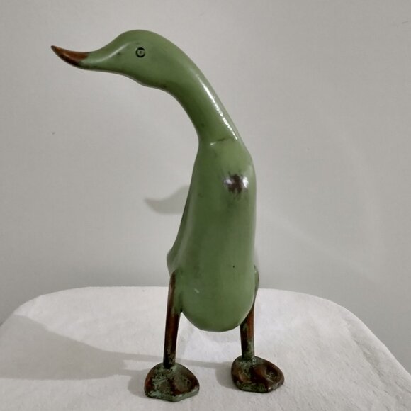 Dcuk Primitive Bamboo Root Hand Painted Wood Sage Green 11.5" tall Duck - Picture 5 of 10